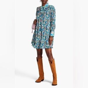 GANNI Georgette Mini Dress in Floral Azure Blue